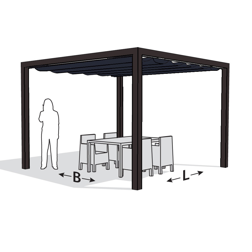 Aluminium Pergola Optiva 402x402 mit Coolfit Faltsonnensegel