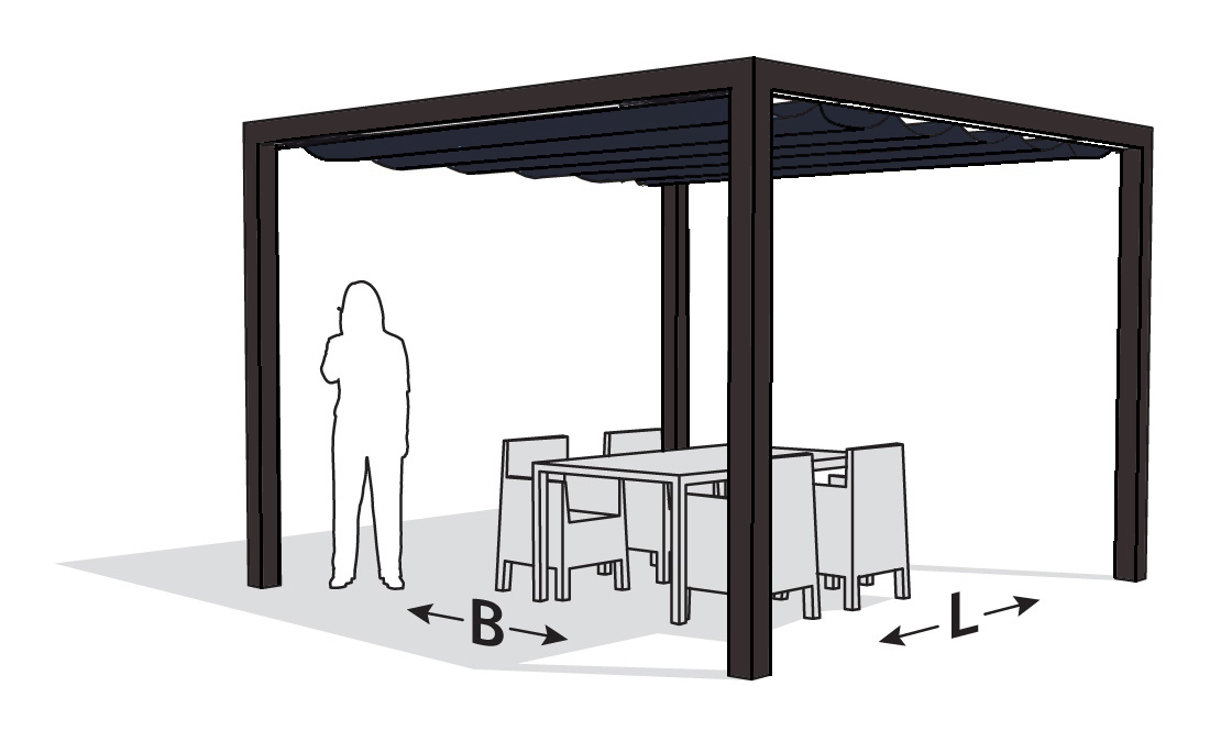 Aluminium Pergola Optiva 319x319 mit Prosail® Faltsonnensegel wasserdicht