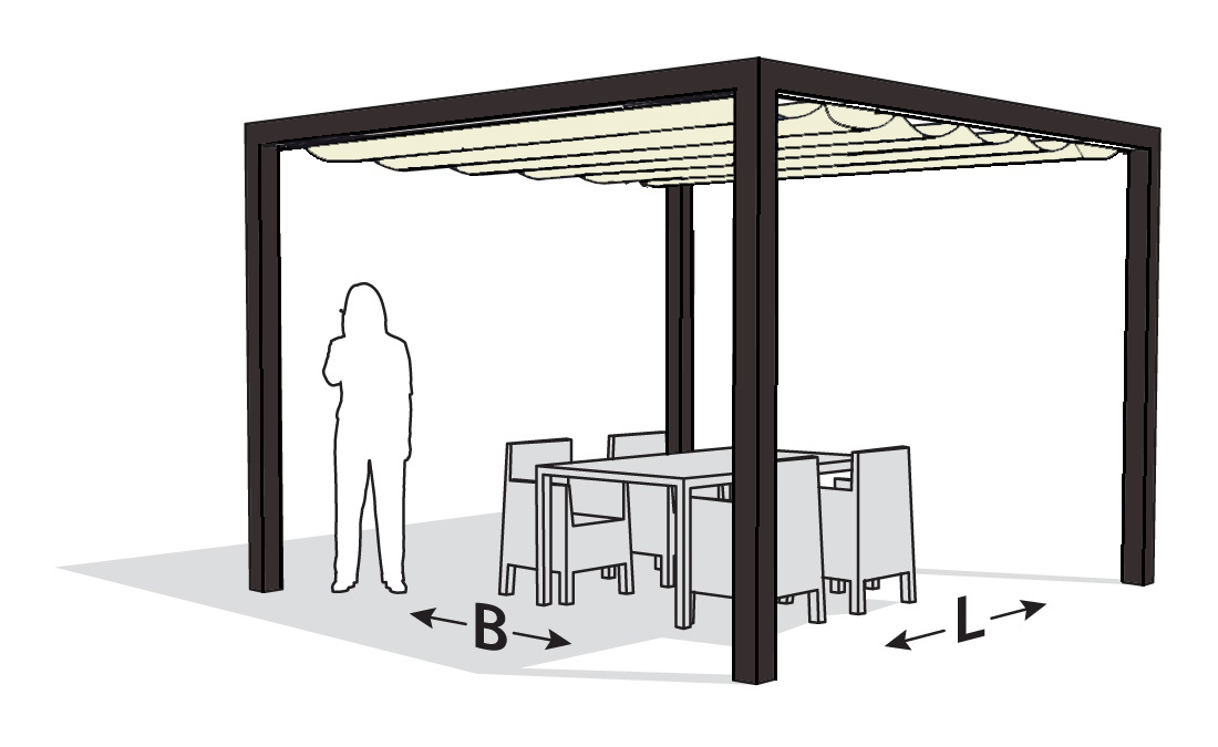 Aluminium Pergola Optiva 319x419 mit Coolfit Faltsonnensegel Off-White