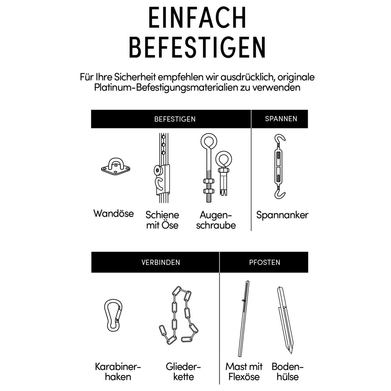 Befestigungsset für 4-eckige Sonnensegel